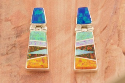 Calvin Begay Fire and Ice Opal Sterling Silver Post Earrings